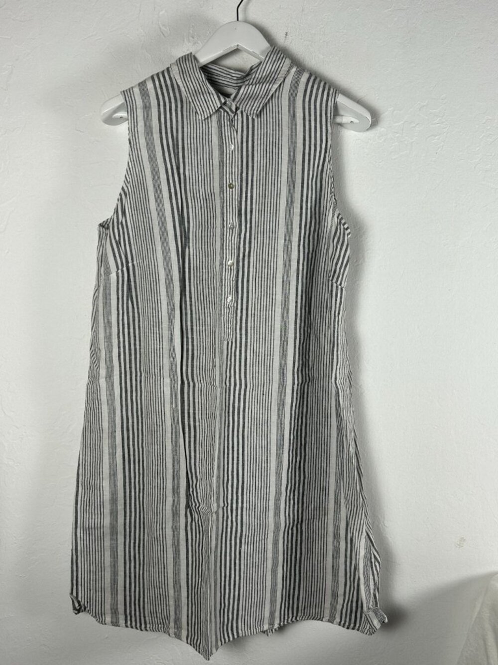 Tahari Womens Striped 100% Linen Sleeveless Shift Dress 1X Black & White Casual